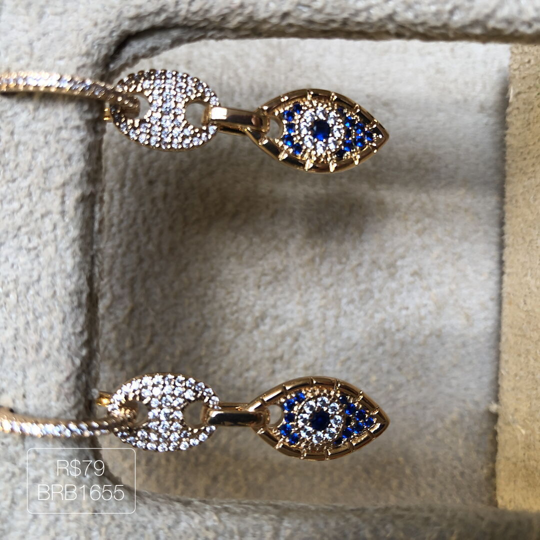 Argola Olho Grego Pendurado Dourado